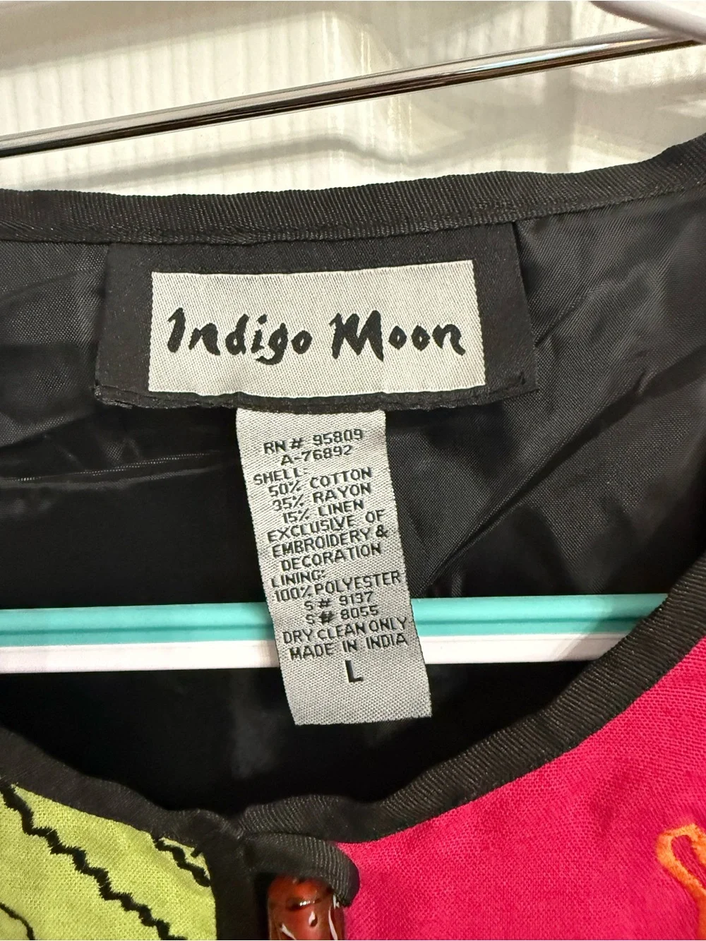 Indigo Moon Colorful Patchwork Embroidered Jacket Large Boho Artwear Whimsical - Picture 3 of 6